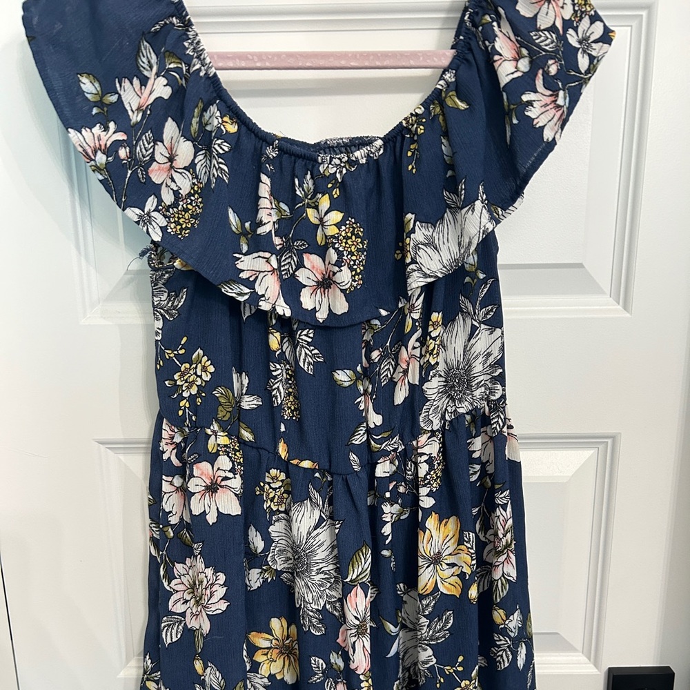 Xhilaration Blue Sundress Off the Shoulder Flutter Sleeve